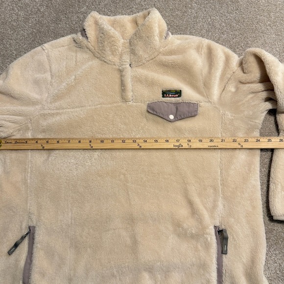 LL Bean Sweatshirt Women XL Ivory Sherpa Pile Fleece Teddy Snap T Pullover - Picture 4 of 8